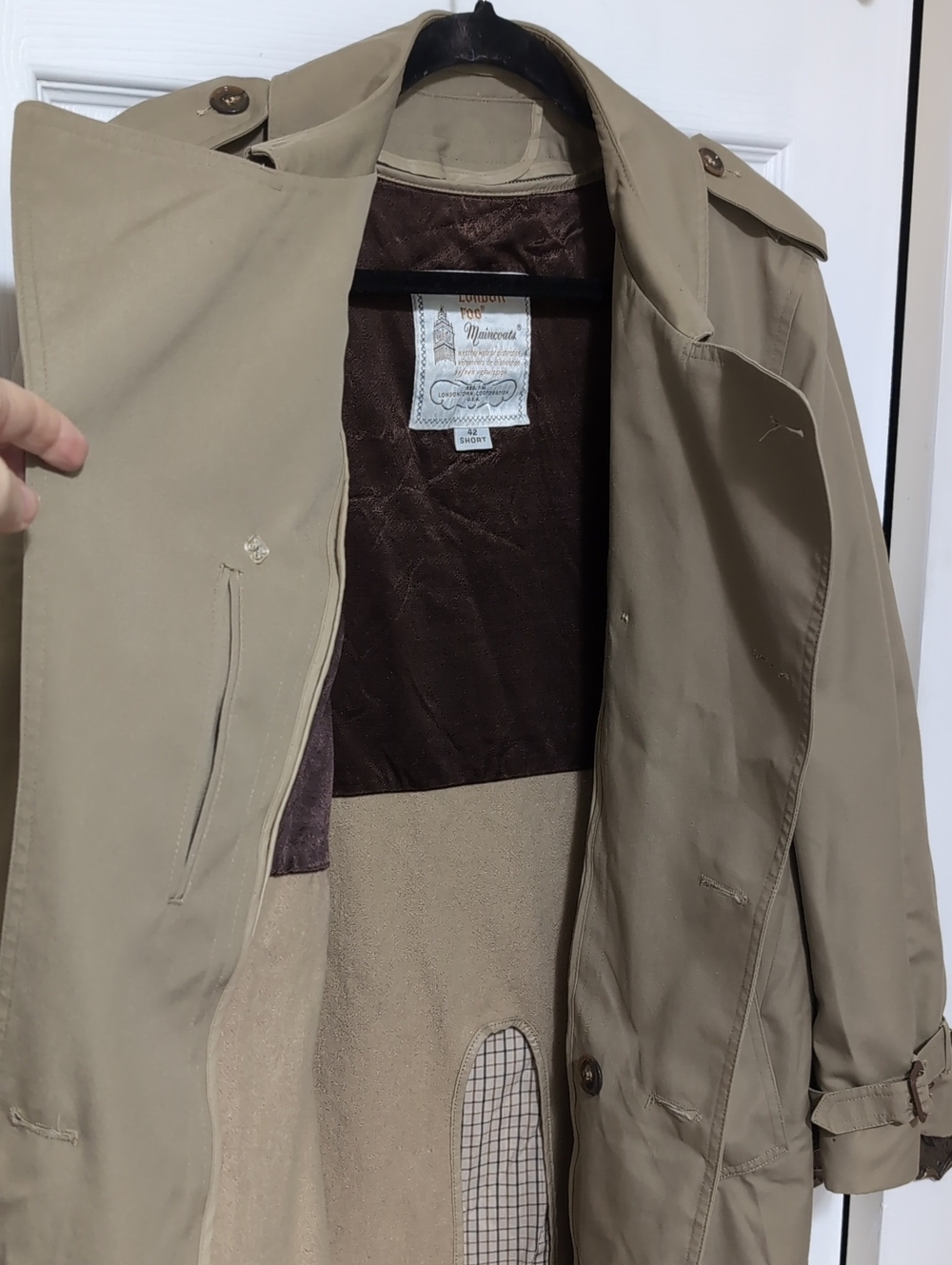 London Fog Vintage Double Breasted Trench Coat With Wool Liner Size 42
